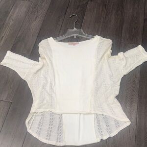 Casual couture crochet like Women's three-quarter length sleeve high low sweater